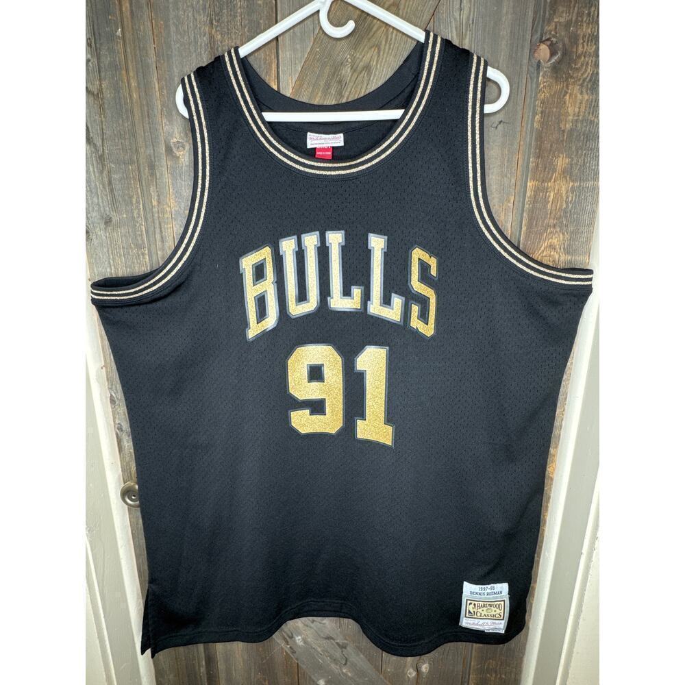 Rare Mitchell & Ness Dennis Rodman NBA Jersey Black Gold Trim XXL